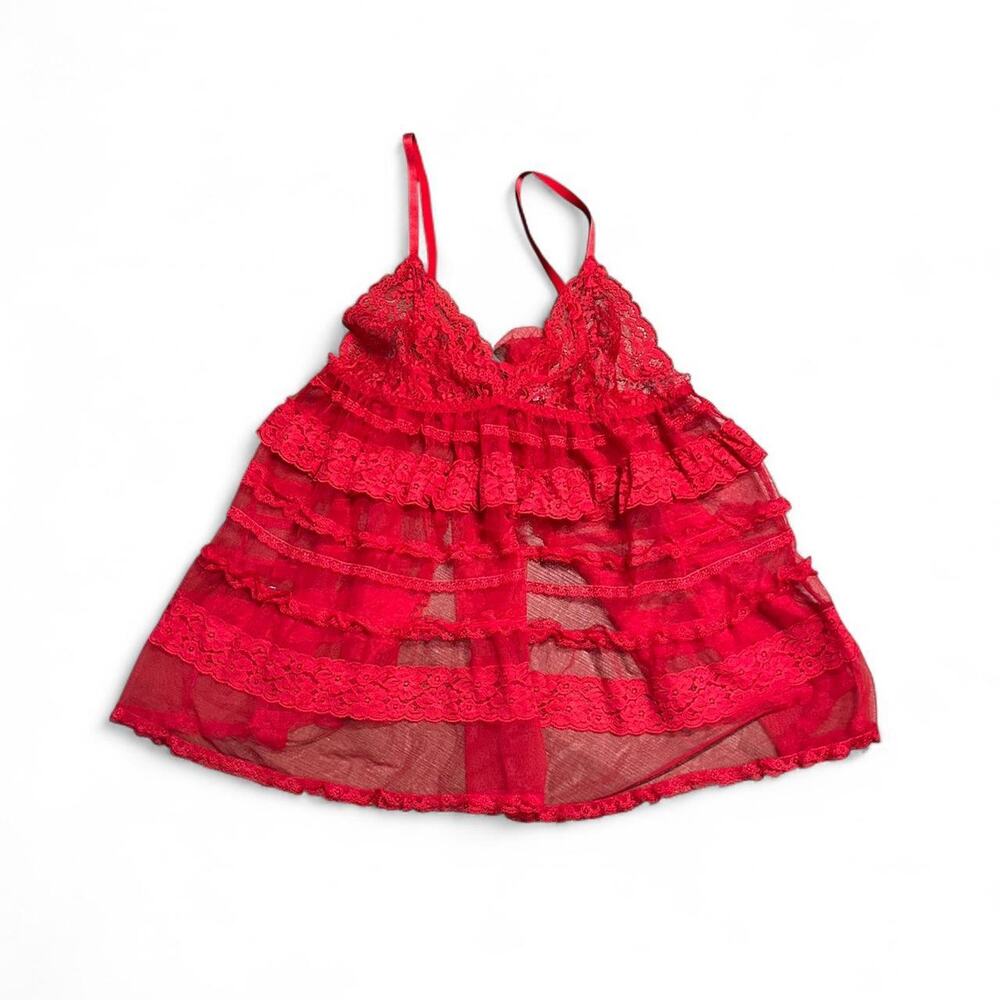 Red lace babydoll mesh lingerie